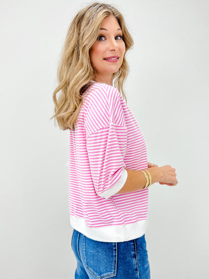 Striped Contrast Trim Rib Banded Top-Grp A