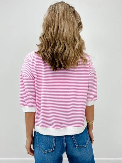 Striped Contrast Trim Rib Banded Top-Grp A