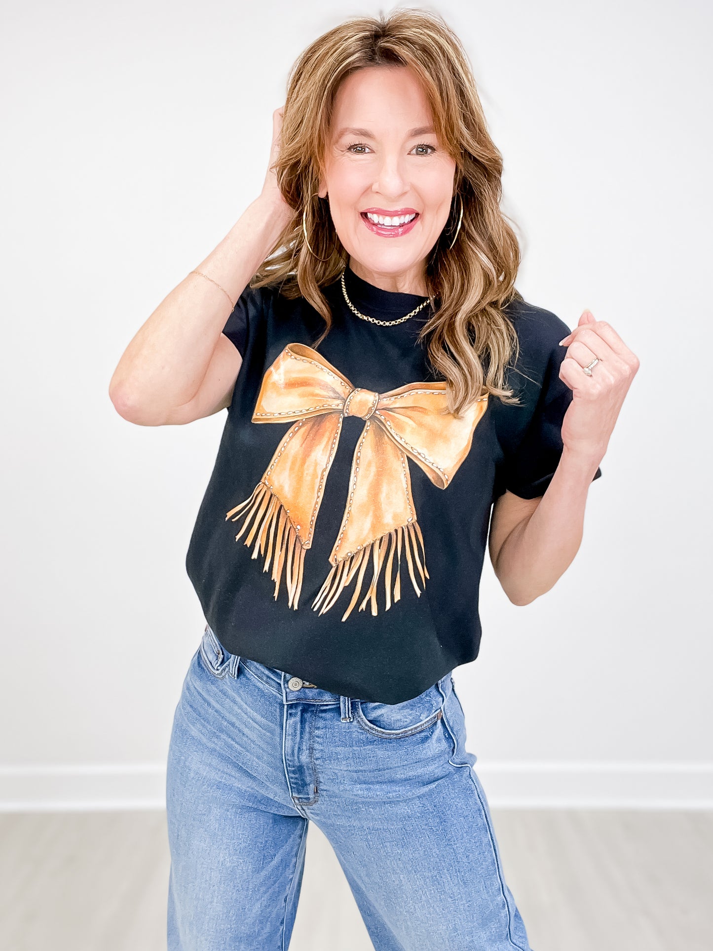 Coquette Cowgirl Leather Bow Graphic Tee