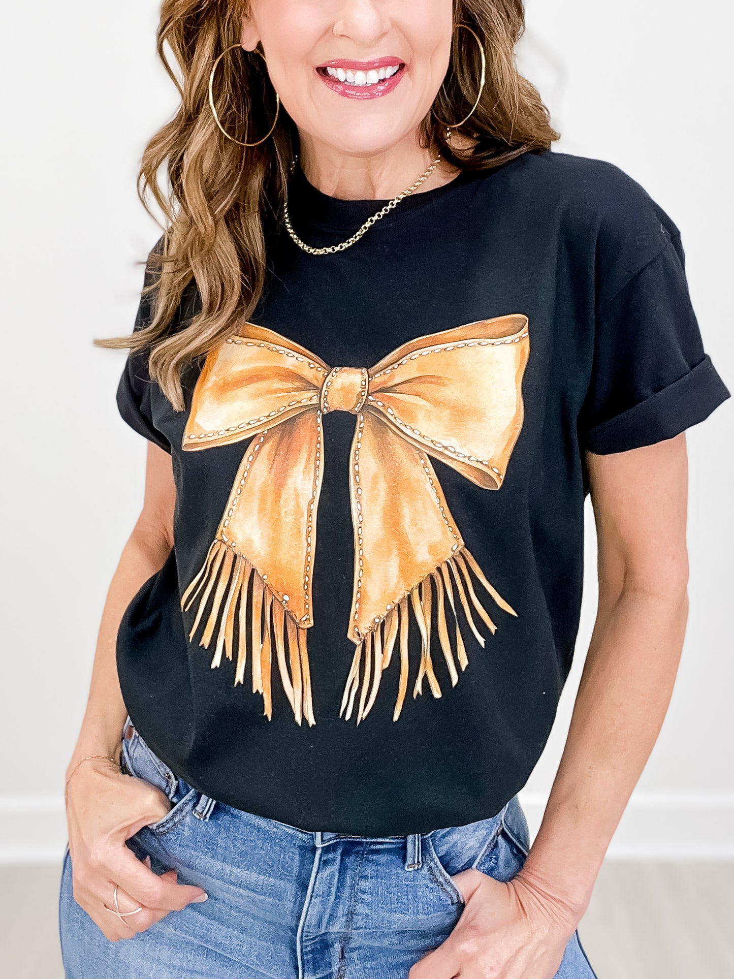 Coquette Cowgirl Leather Bow Graphic Tee