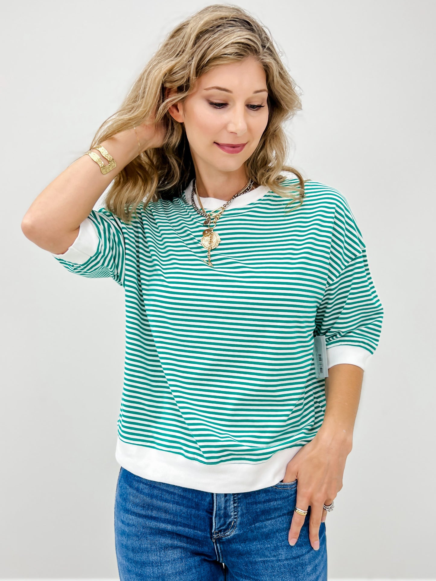 Striped Contrast Trim Rib Banded Top-Grp A