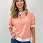 Striped Rib Banded Pullover Top With Dorito Neck Stitch-GRP A