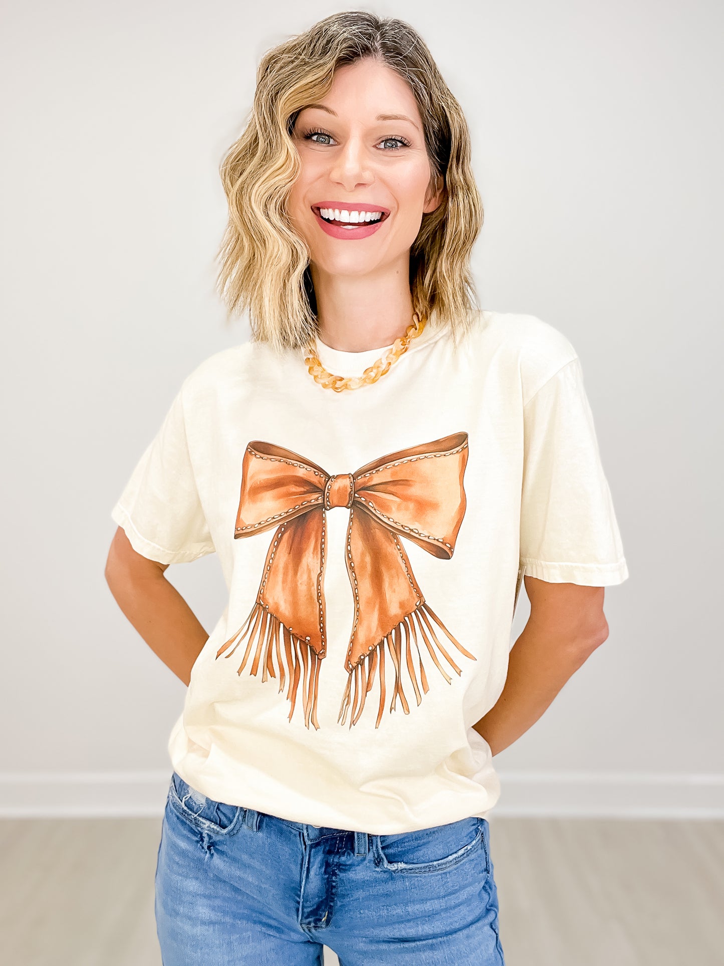 Coquette Cowgirl Leather Bow Graphic Tee