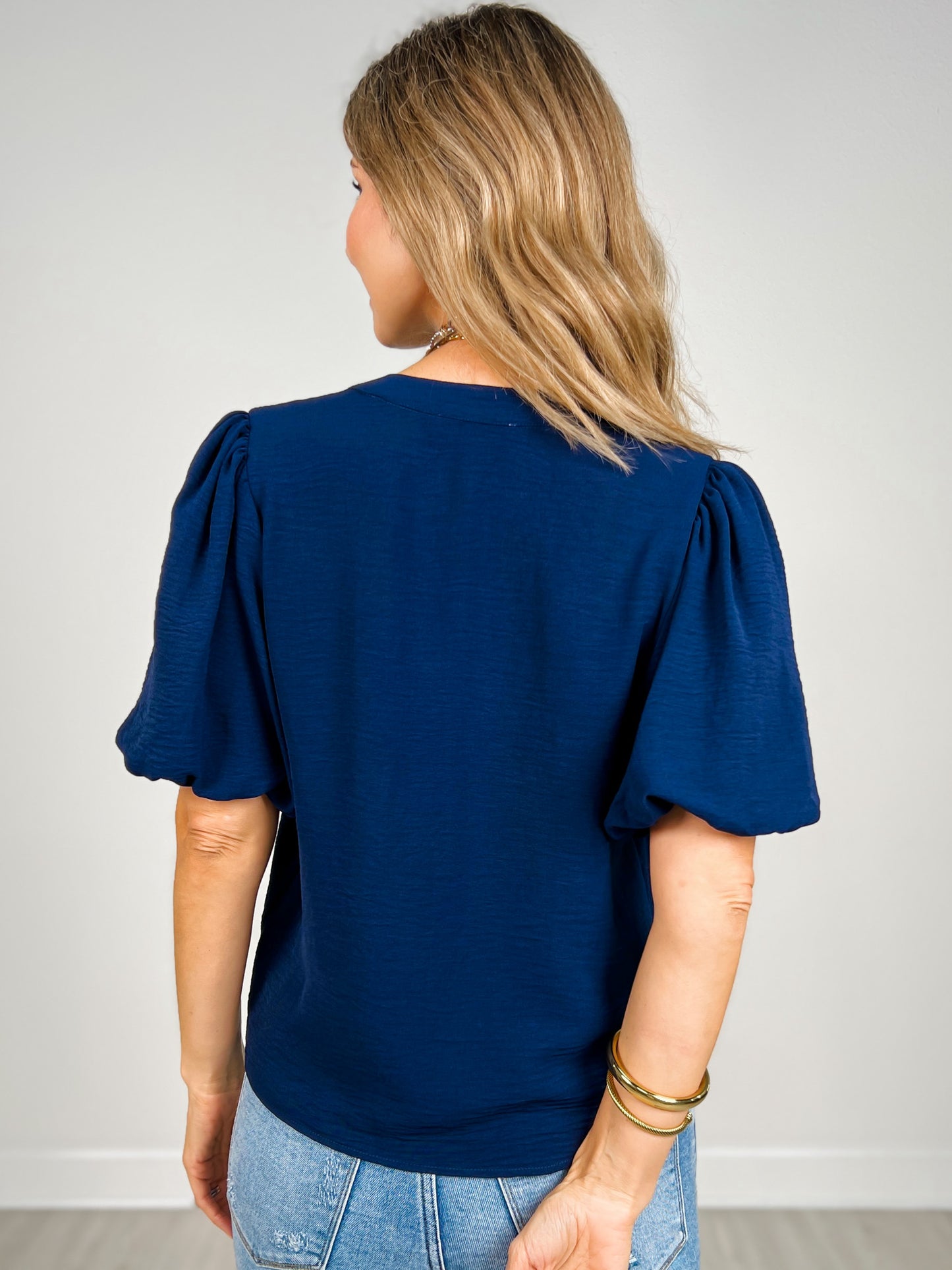 Puff Sleeve Woven Pintuck Detail with Neck Tie Top