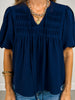 Puff Sleeve Woven Pintuck Detail with Neck Tie Top