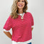 Striped Rib Banded Pullover Top With Dorito Neck Stitch-Grp B