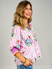 3/4 Sleeve Half Zip Floral Print Top