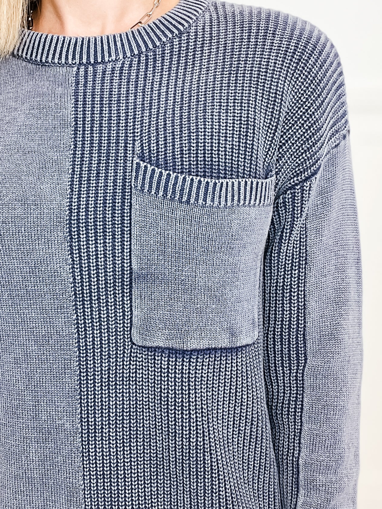 Washed Yarn Textured Detail with Chest Pocket Sweater