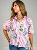 3/4 Sleeve Half Zip Floral Print Top