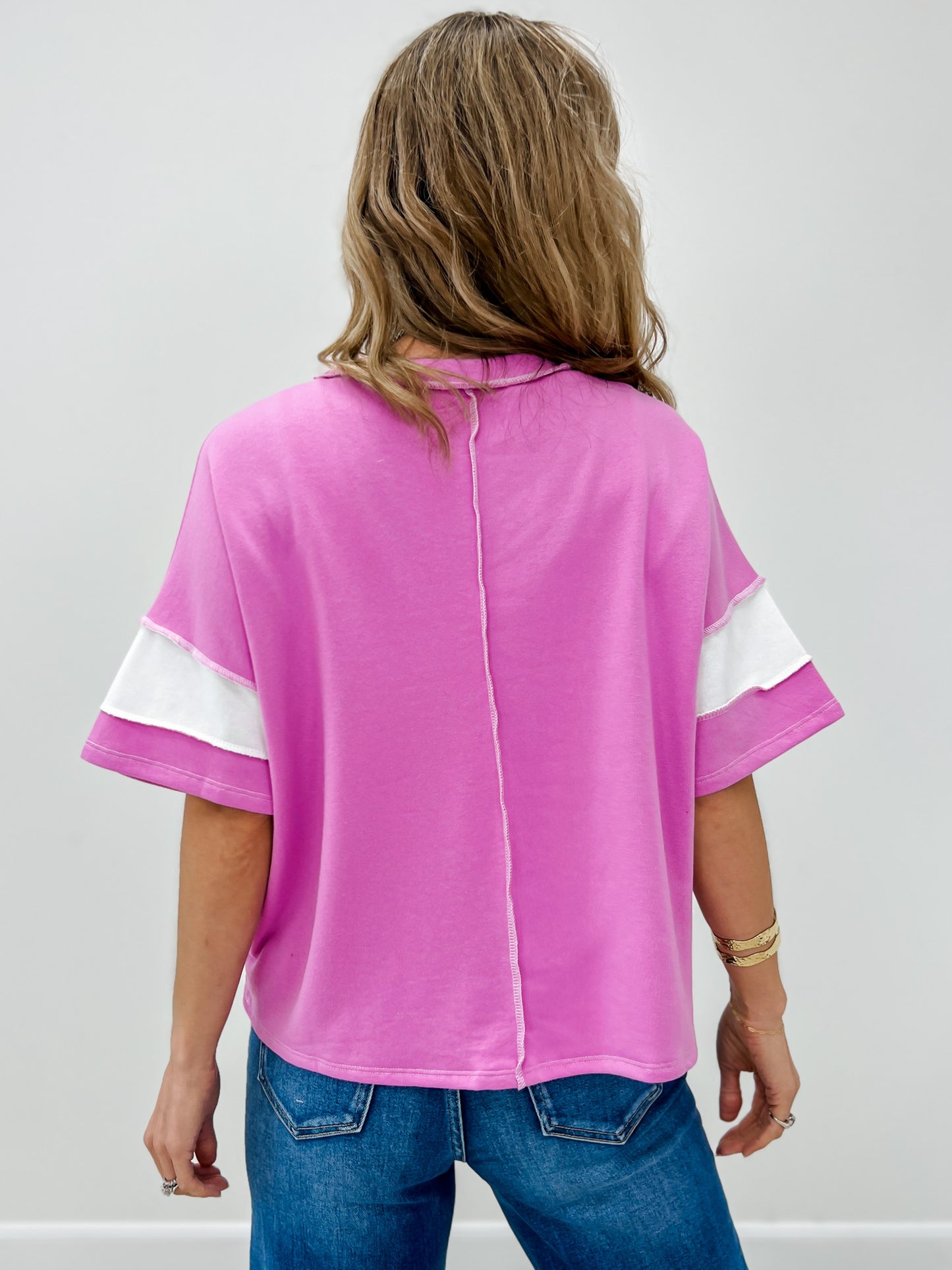 French Terry Color Block Exposed Seam Top-Grp A
