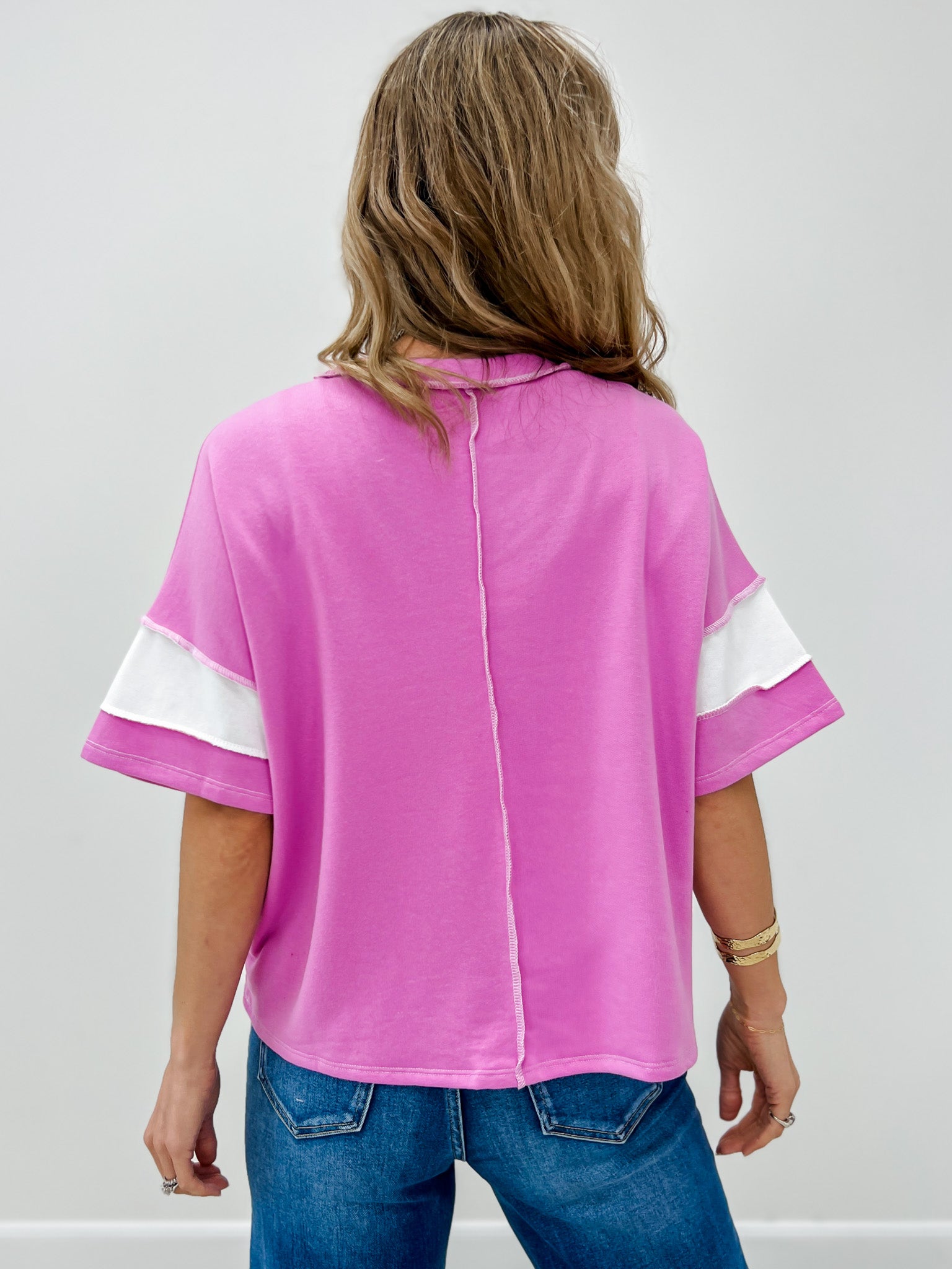 French Terry Color Block Exposed Seam Top-Grp A