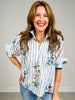 3/4 Sleeve Half Zip Floral Print Top