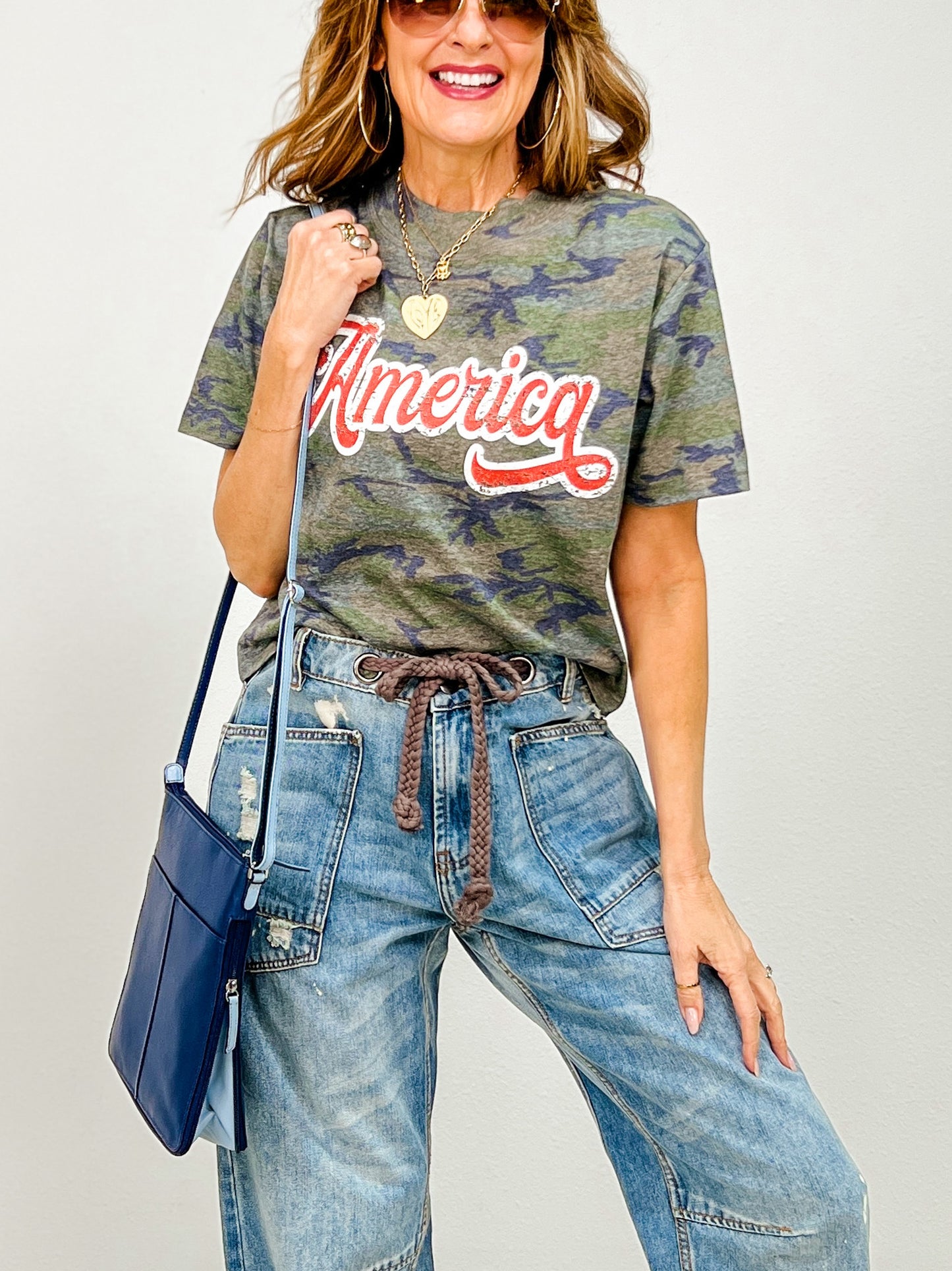 America Cropped Camo Graphic Tee