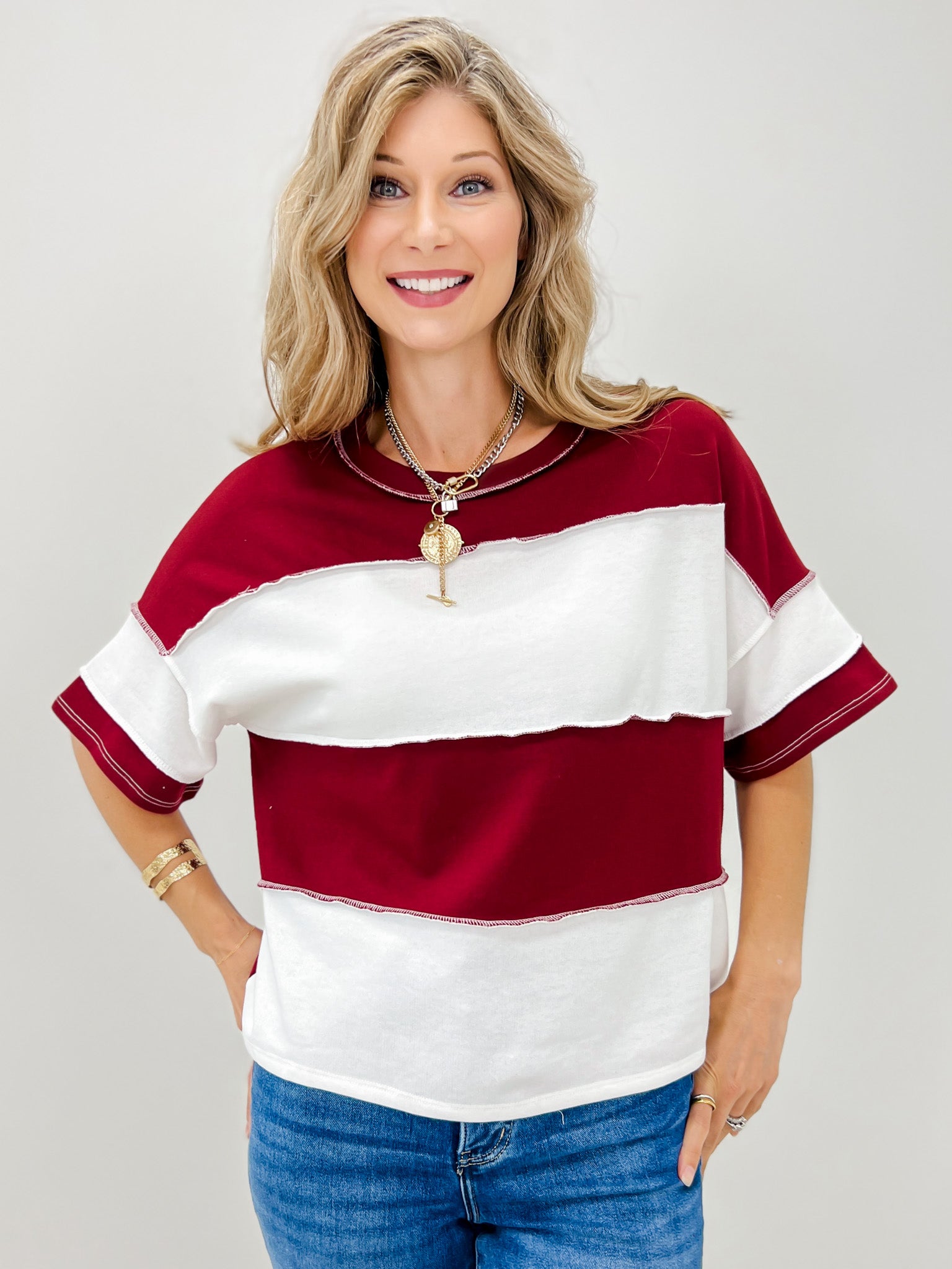 French Terry Color Block Exposed Seam Top-Grp A