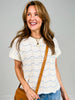Drop Short Sleeve Scallop Striped Pattern Sweater Top