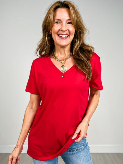 Cotton Short Sleeve Boyfriend V-Neck Tee