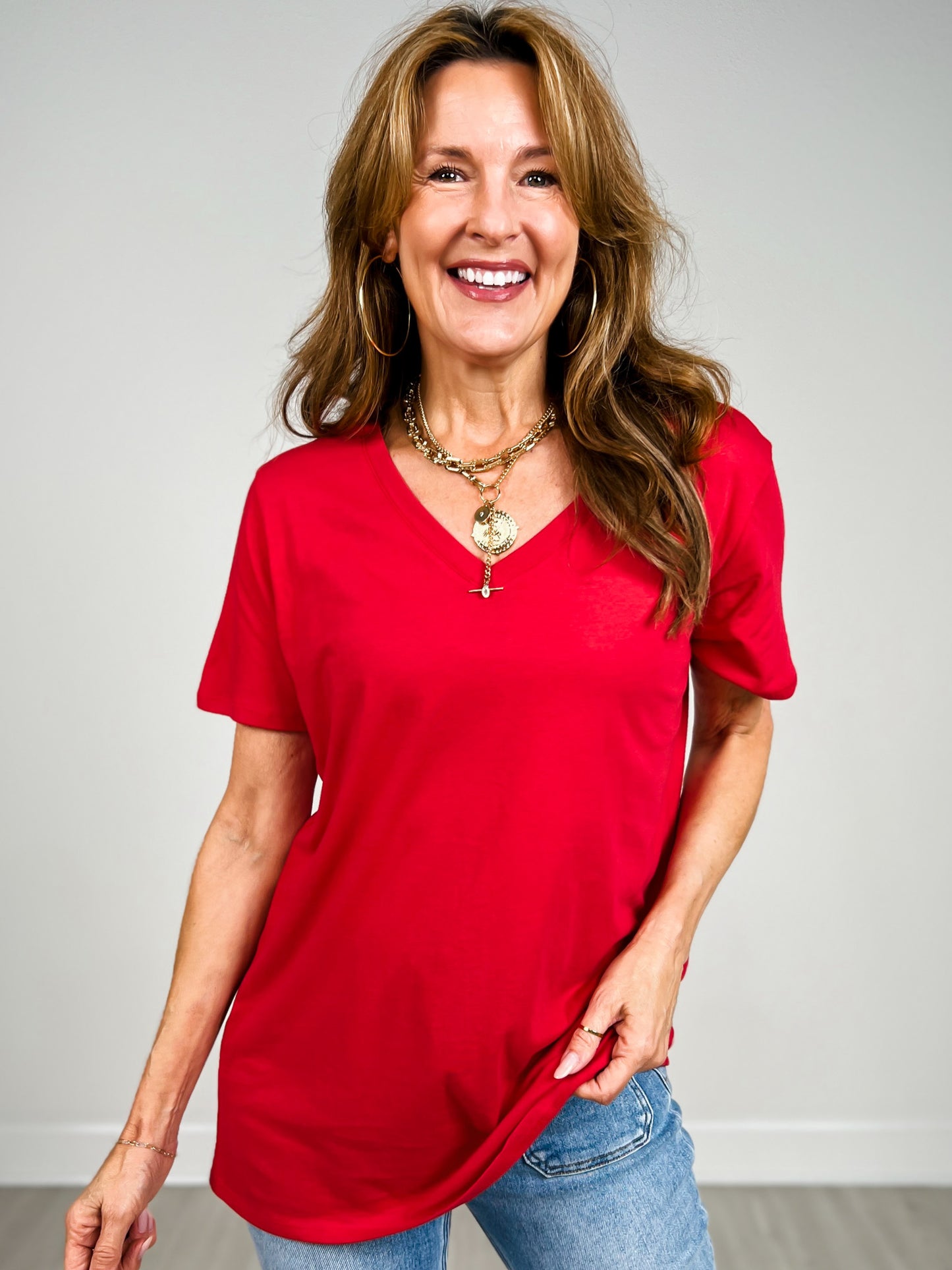 Cotton Short Sleeve Boyfriend V-Neck Tee