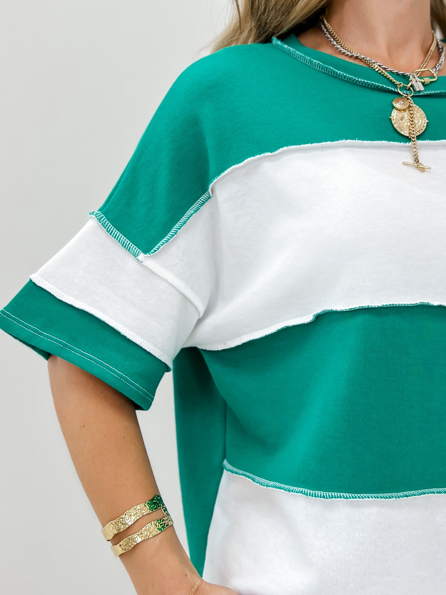 French Terry Color Block Exposed Seam Top-Grp B