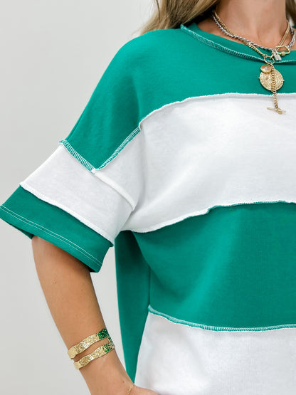French Terry Color Block Exposed Seam Top-Grp B