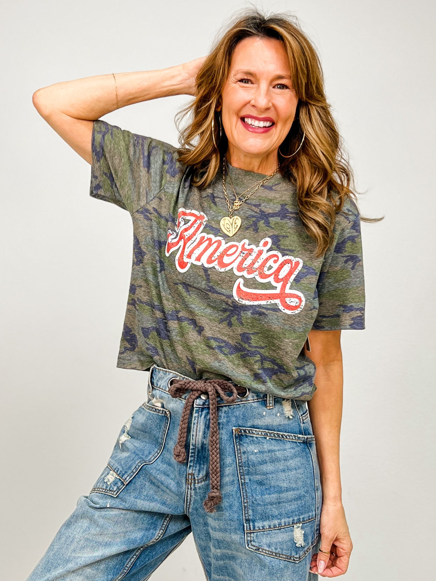 America Cropped Camo Graphic Tee