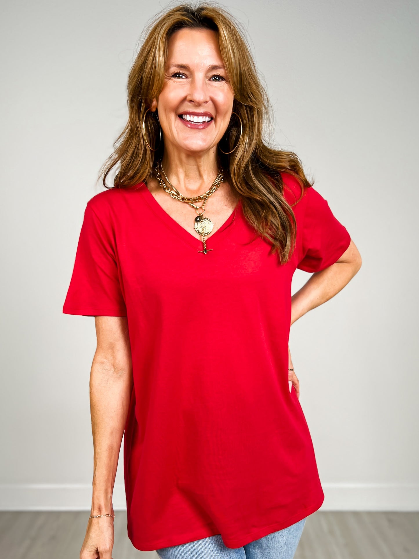 Cotton Short Sleeve Boyfriend V-Neck Tee