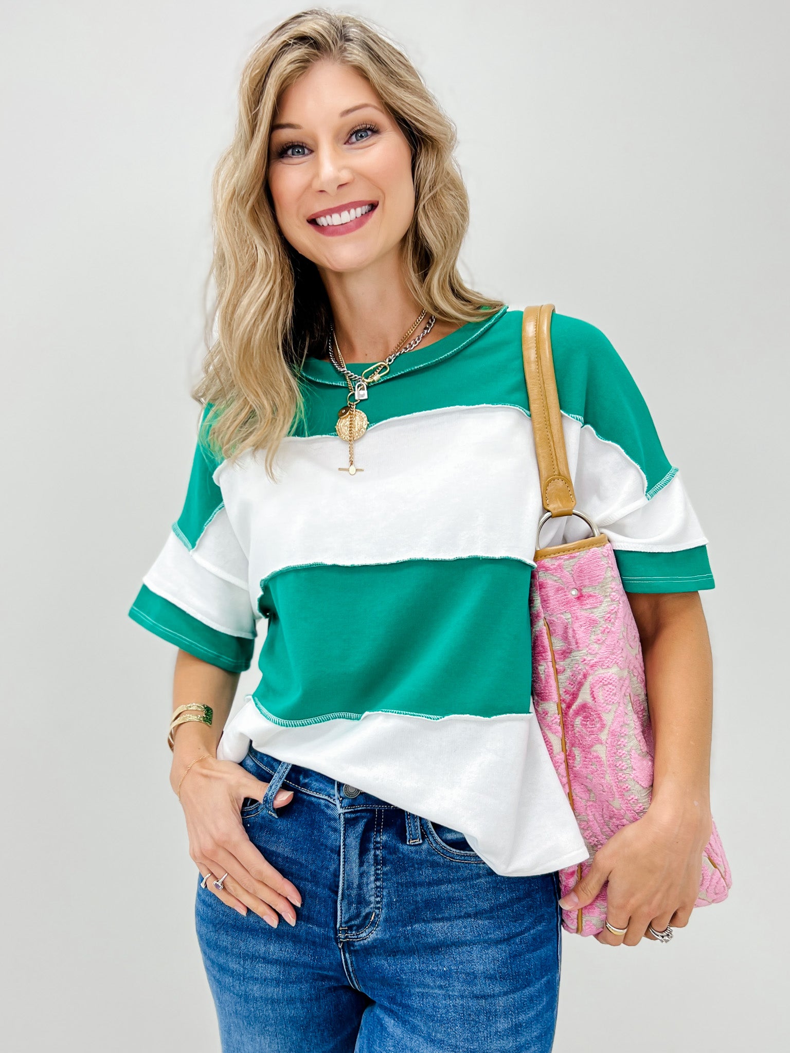 French Terry Color Block Exposed Seam Top-Grp B