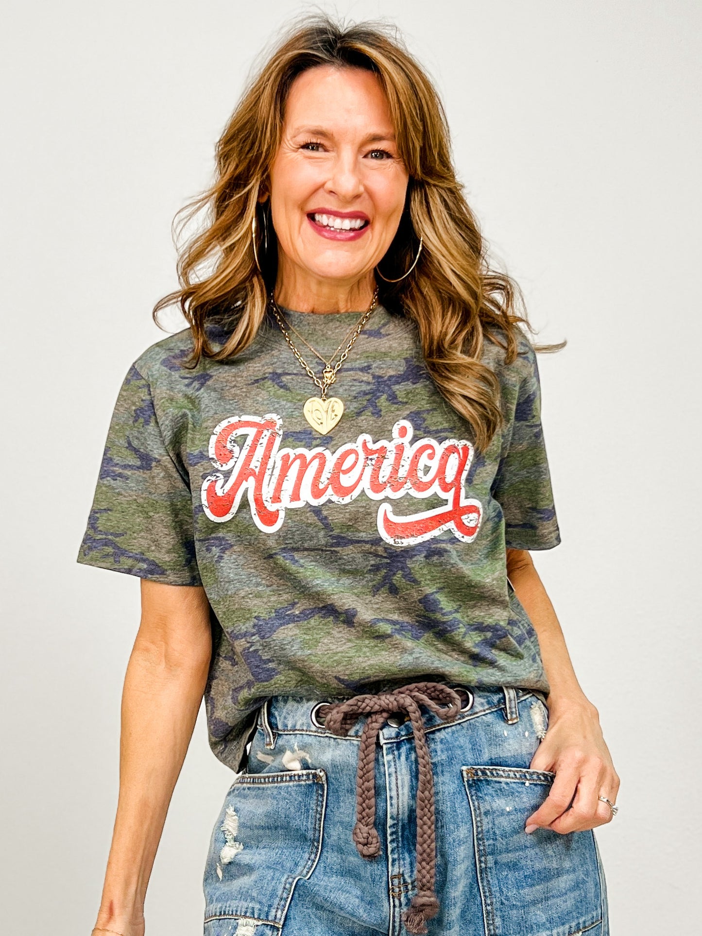 America Cropped Camo Graphic Tee