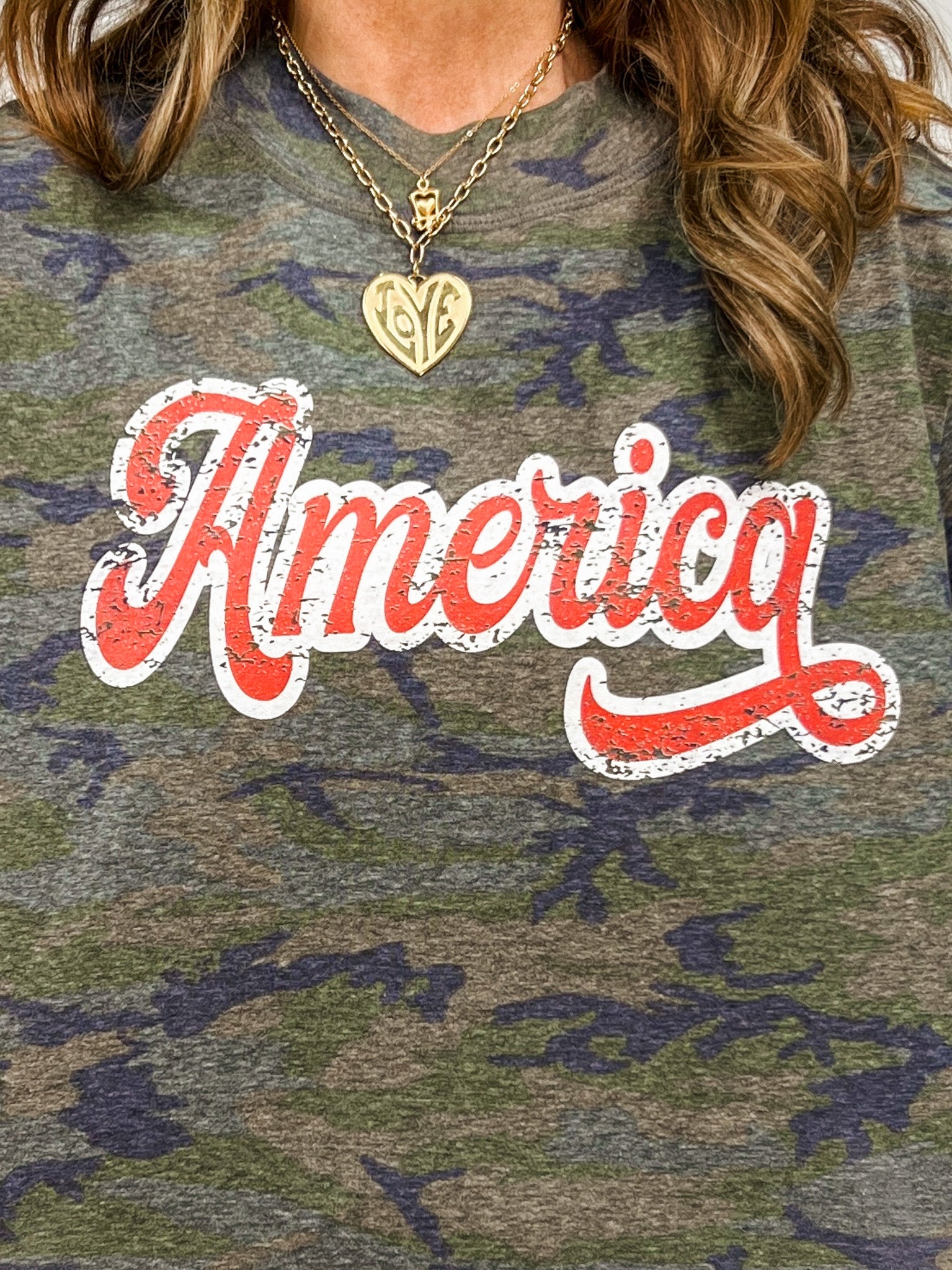 America Cropped Camo Graphic Tee
