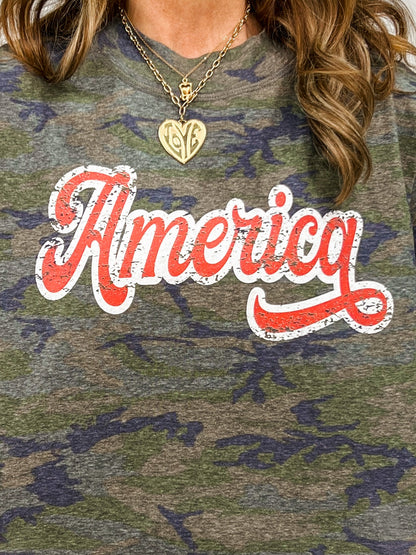 America Cropped Camo Graphic Tee