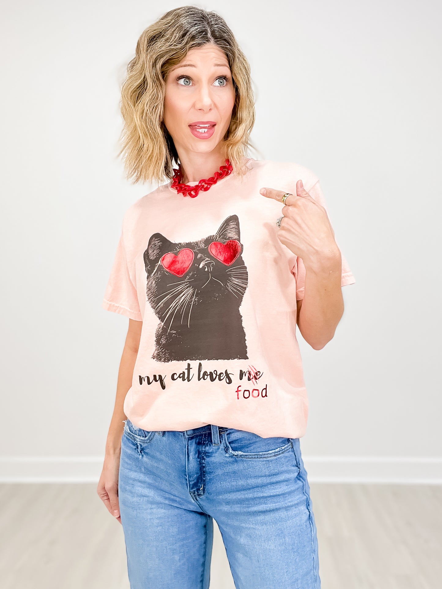 My Cat Loves Me Red Foil Valentines Graphic Tee