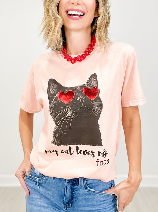 My Cat Loves Me Red Foil Valentines Graphic Tee