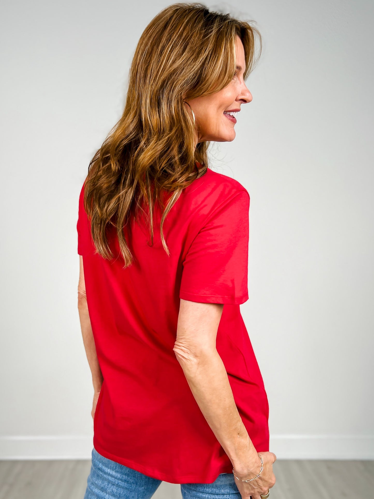 Cotton Short Sleeve Boyfriend V-Neck Tee