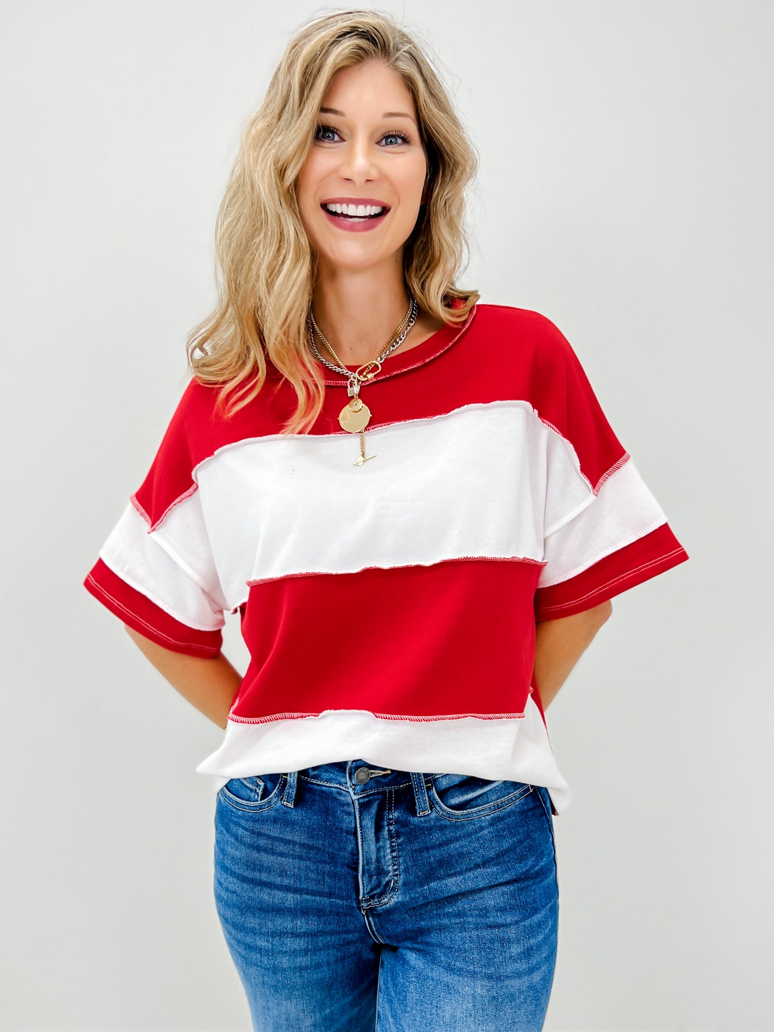 French Terry Color Block Exposed Seam Top-Grp B