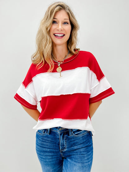 French Terry Color Block Exposed Seam Top-Grp B