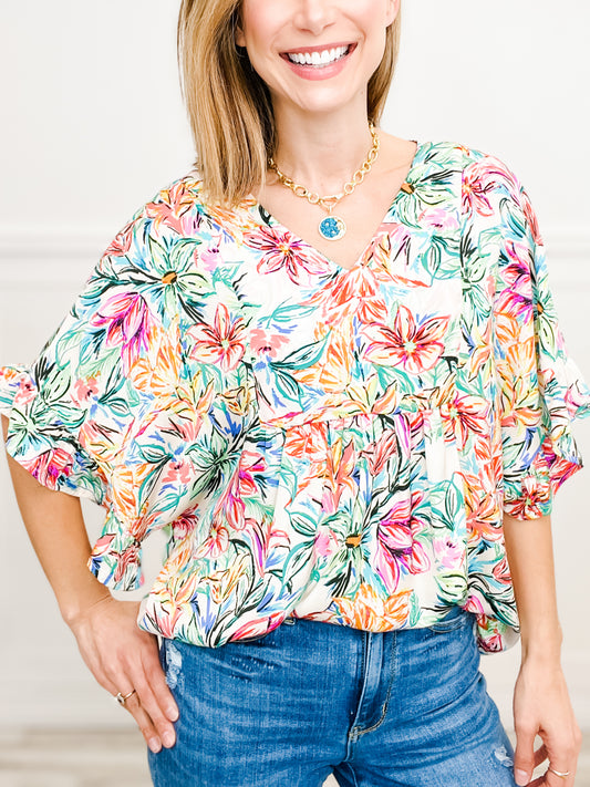 Spring Breeze Poncho Like Floral Top