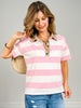 Short Sleeve Striped Collared Polo Top