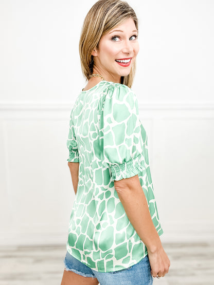It's A Jungle Out There Satin Print V-Neck Top