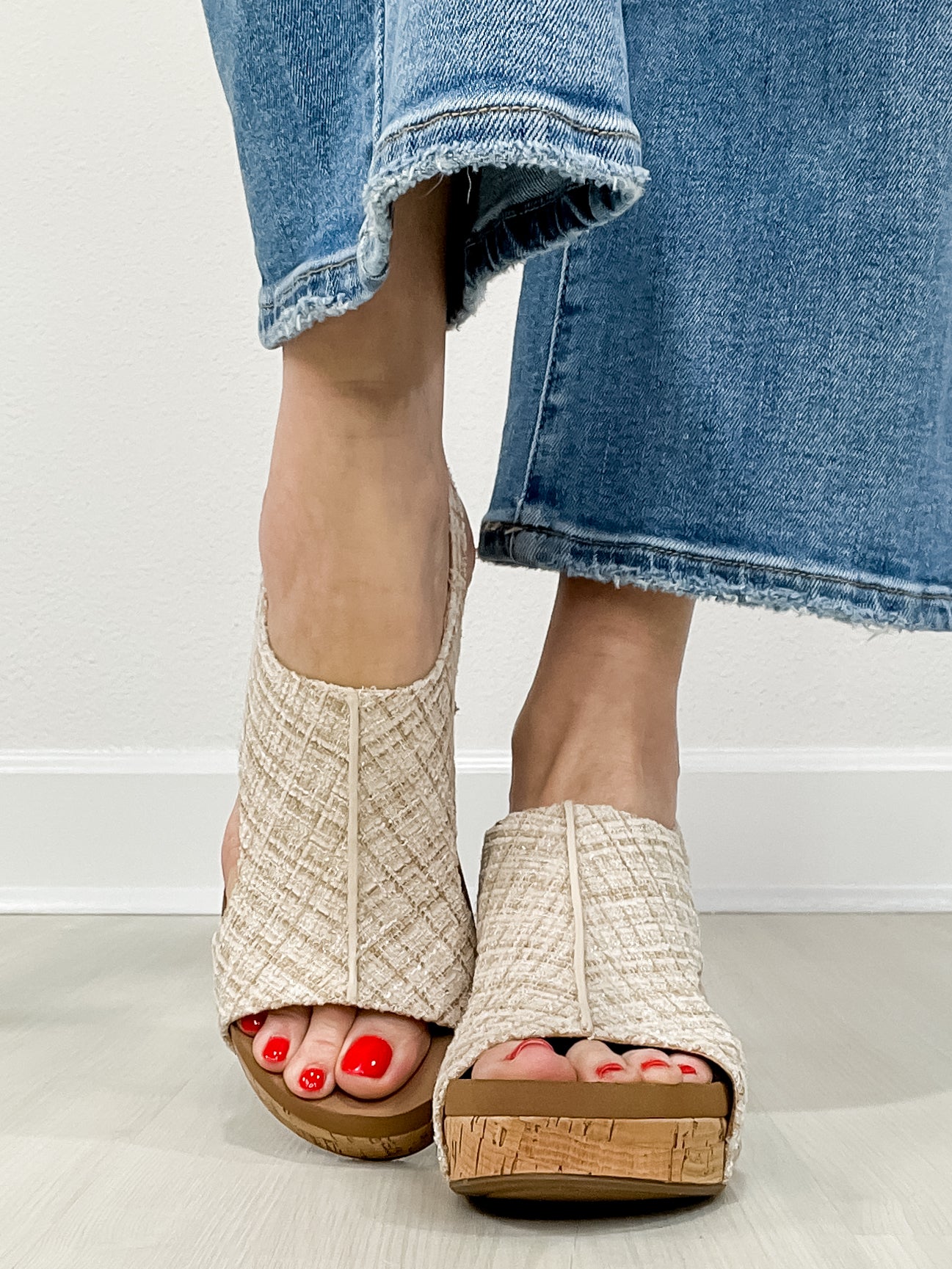 Corkys Carley SAND TWEED Wedge Shoes