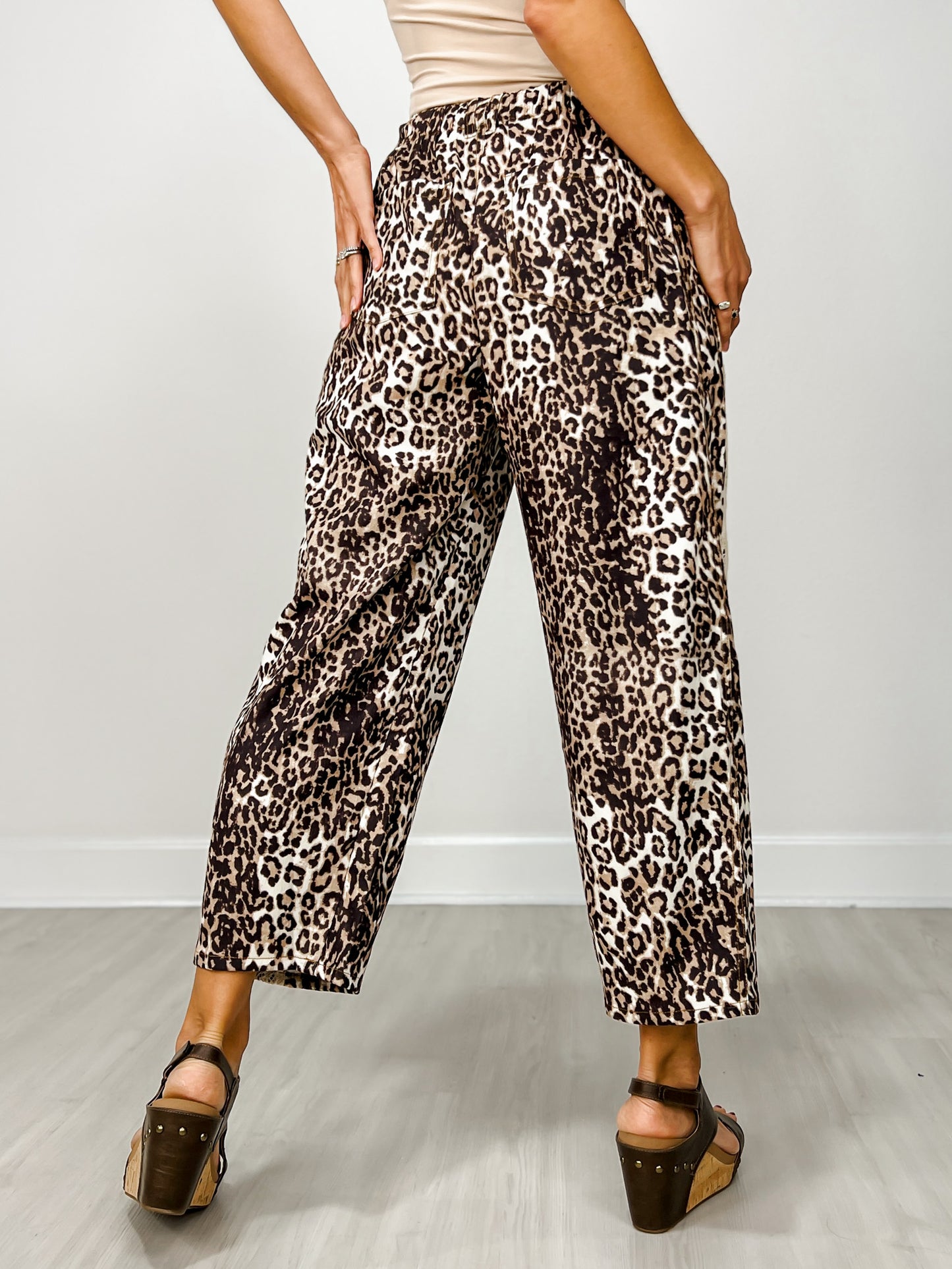 Leopard Print Cropped Pants with Drawstring Waist