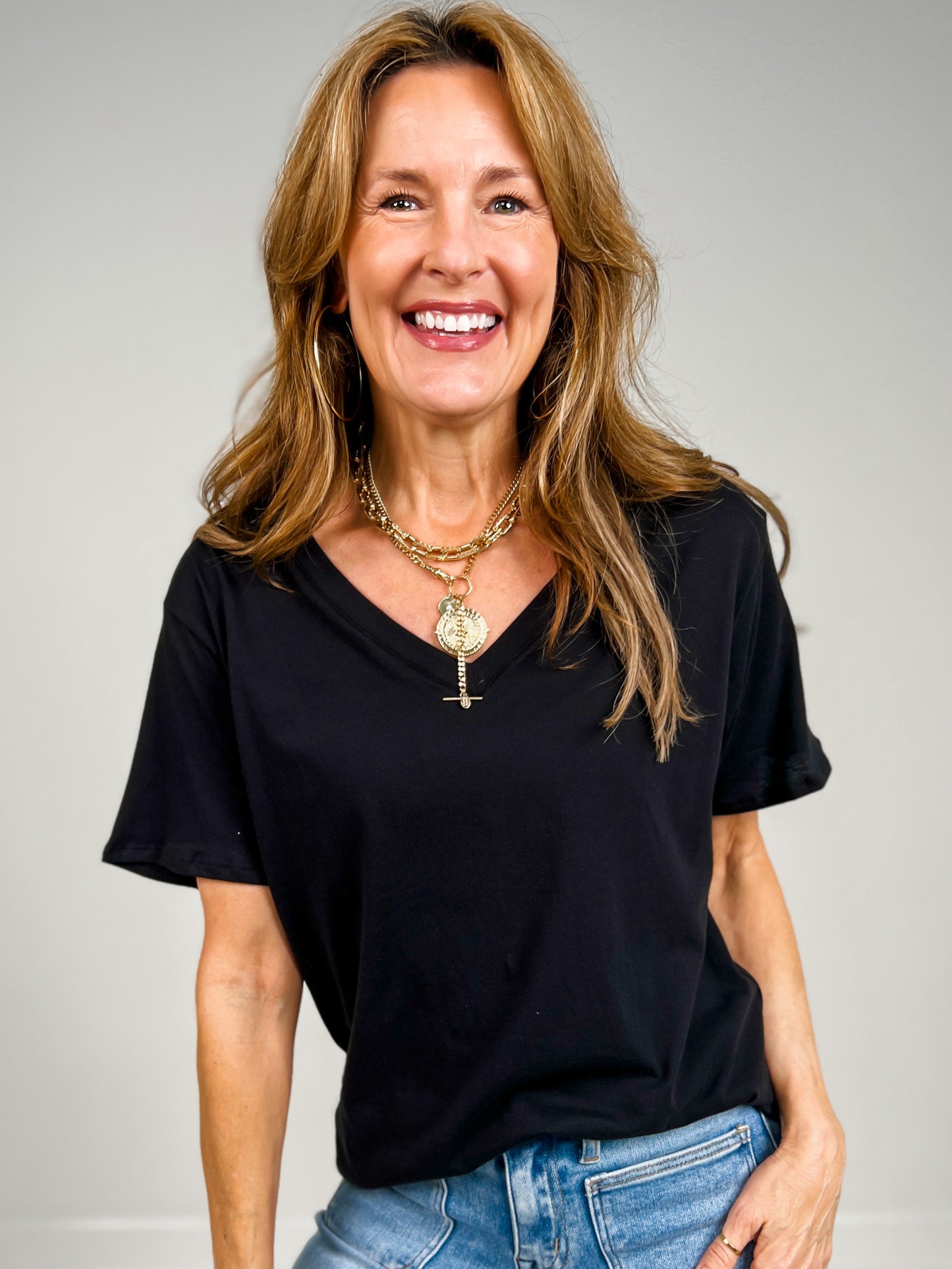 Cotton Short Sleeve Boyfriend V-Neck Tee