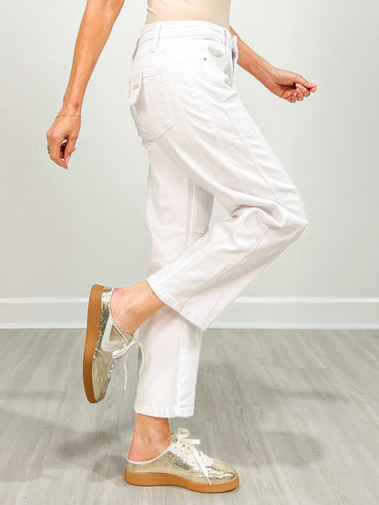 White High Rise Barrel Denim Pants