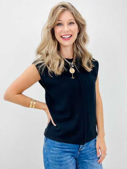 Center Seam Sleeveless Sweater Top