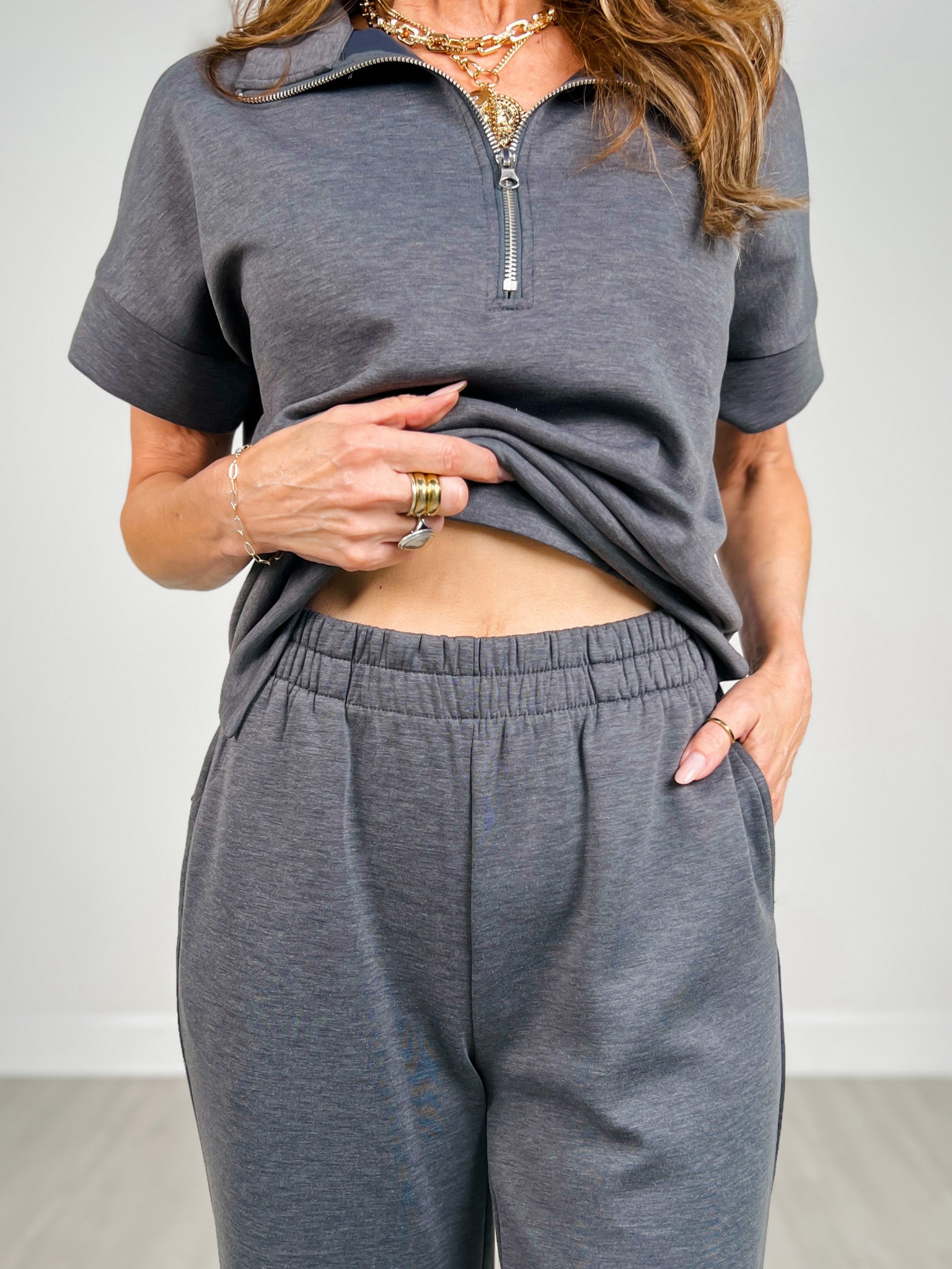 Scuba High Neck Half Zip Top & Pants Set-GRP A