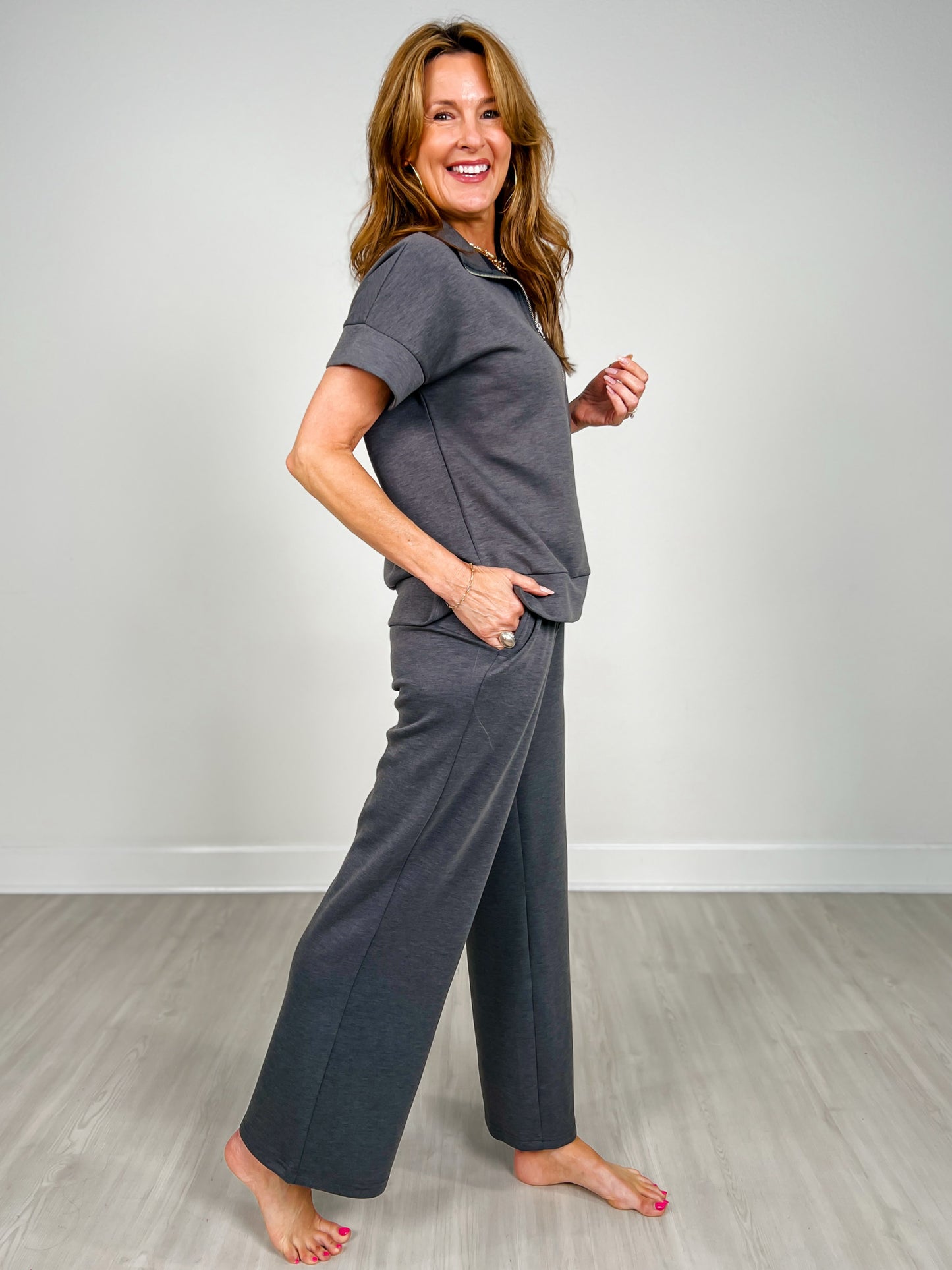 Scuba High Neck Half Zip Top & Pants Set-GRP A