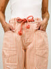 Striped Twill Barrel Pants with Drawstring Waist in Coral Peach