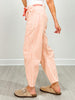 Striped Twill Barrel Pants with Drawstring Waist in Coral Peach