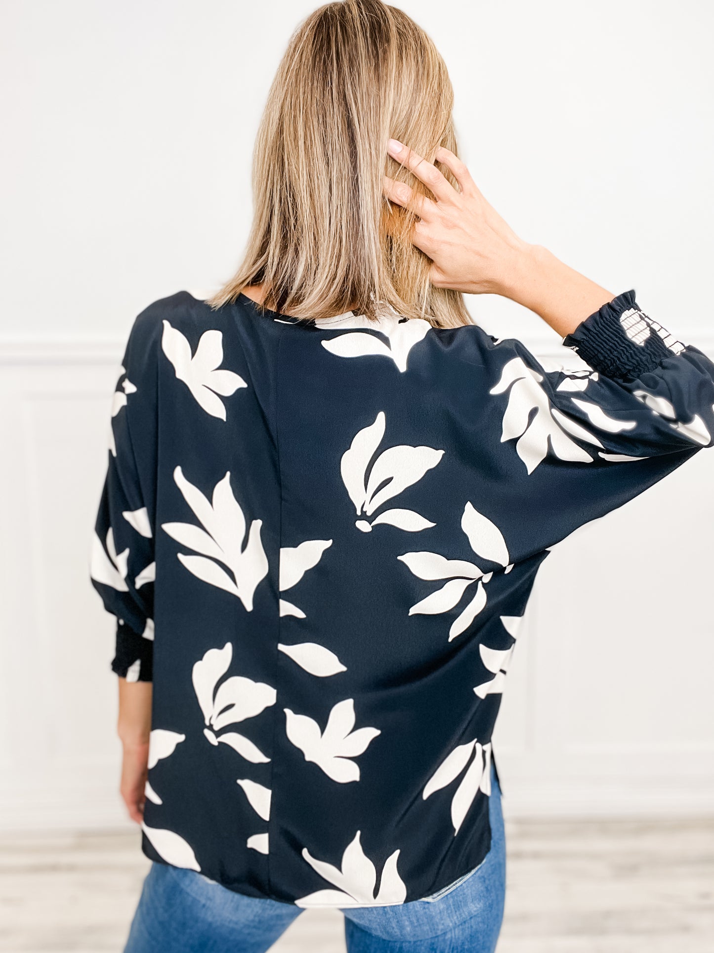 Flower Print Top with Smocking Sleeves