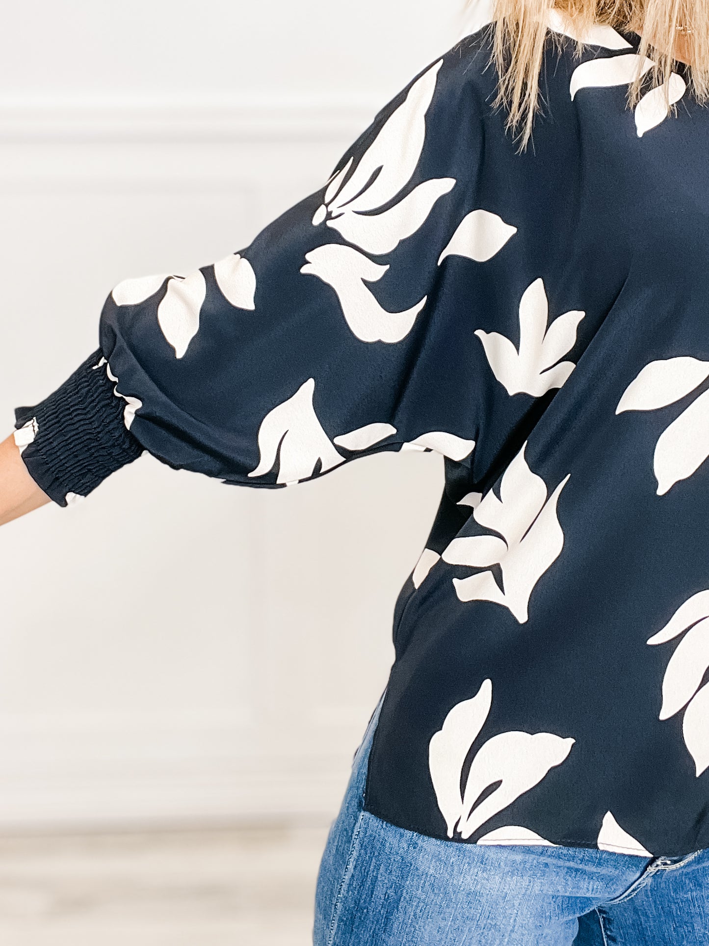 Flower Print Top with Smocking Sleeves