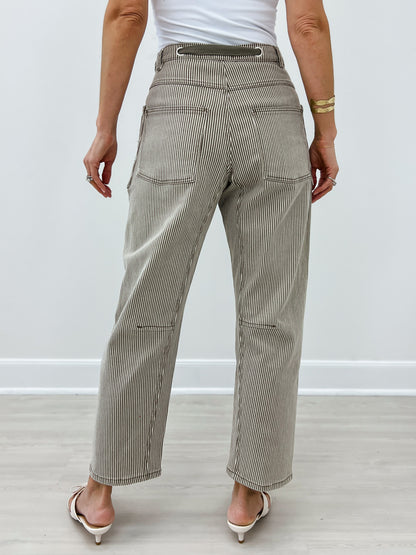 Stiped Stone Washed Barrel Pants With Belt