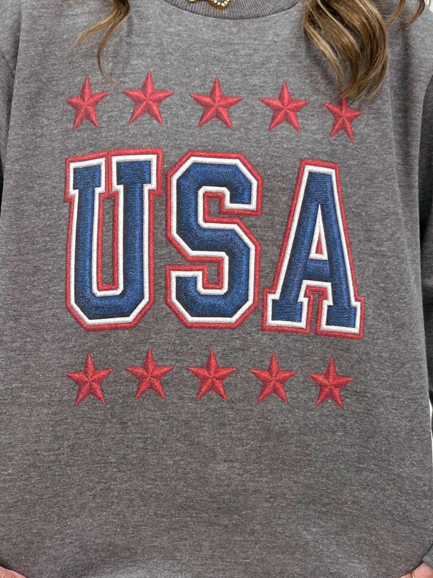 Embroidered USA Print Graphic Sweatshirt